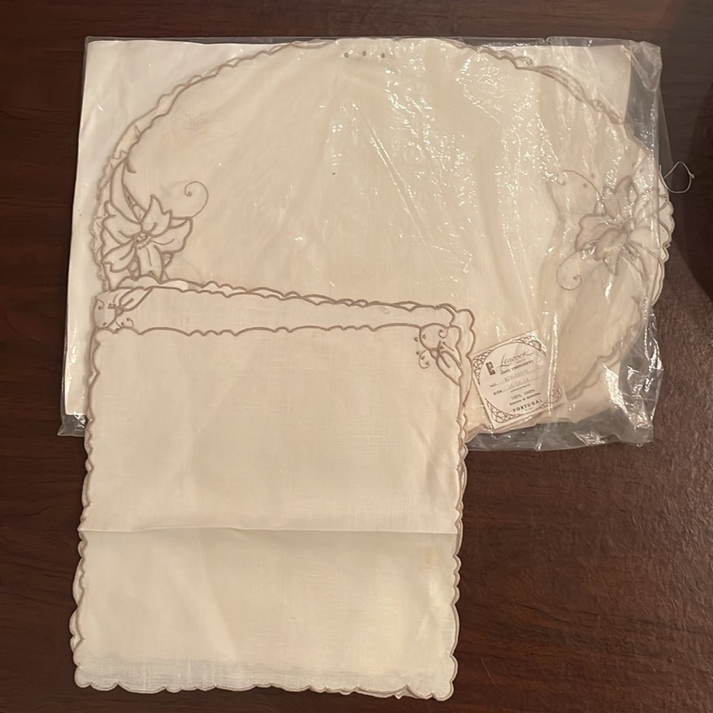 NWT❣️ Vintage Leacock Madeira Hand-Embroidered Table Linen Set Made in Portugal